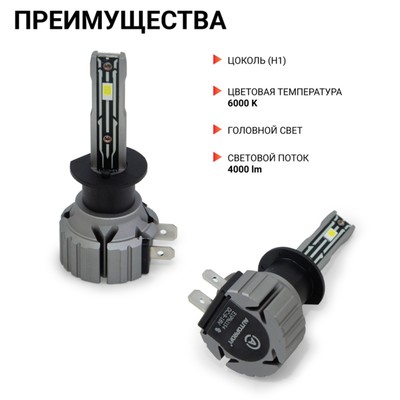 Лампа LED Autoprofi, H1, 12V / 15W, 6000K, 4000 Lm, в наборе 2 шт.