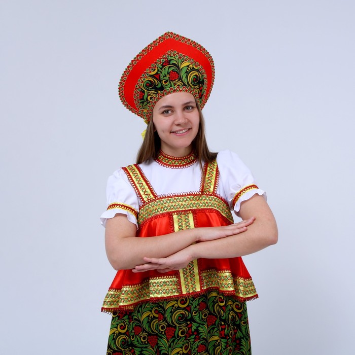 Русский костюм женский «Рябинушка», платье с отлетной кокеткой, кокошник, р. 44-46, рост 170 см - фото 1882763598