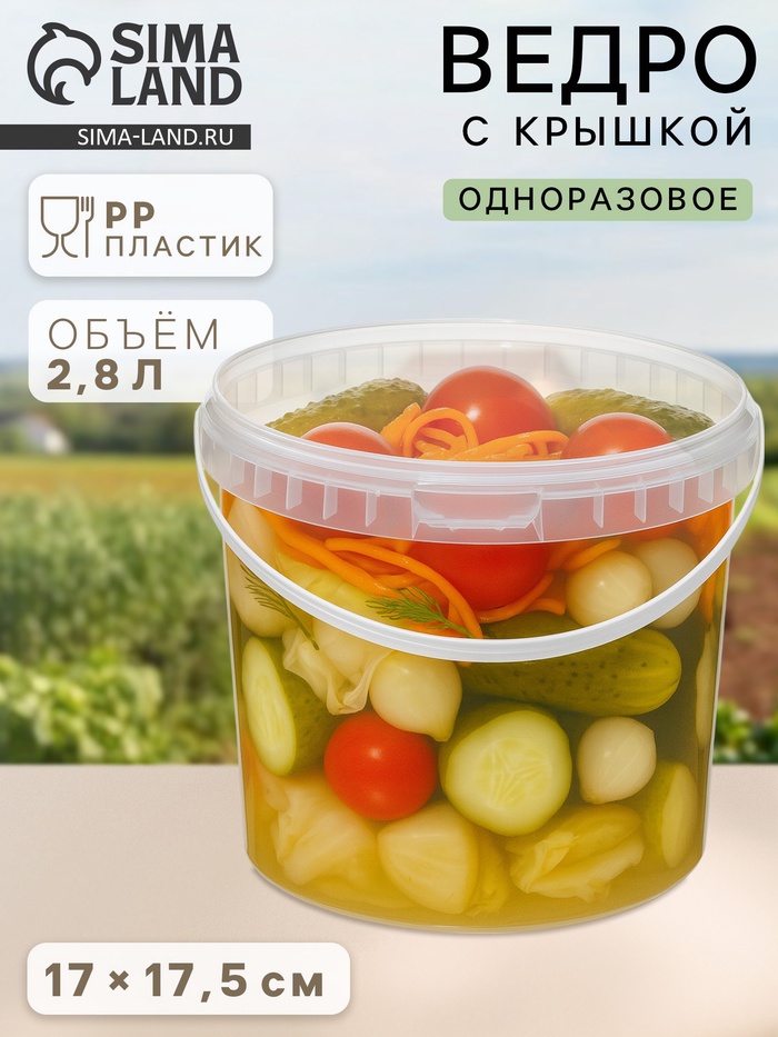 Ведро одноразовое с крышкой, пластик, 2.8 л, d=17 см, пищевое, прозрачное - Фото 1