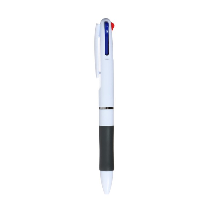 Ручка шариковая автоматическая 3-х цветная, стержень 0,8мм, с резиновым держателем - Фото 1