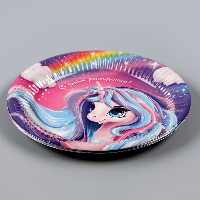 Тарелка бумажная «Единорог», 18 см, в наборе 6 штук 9820473