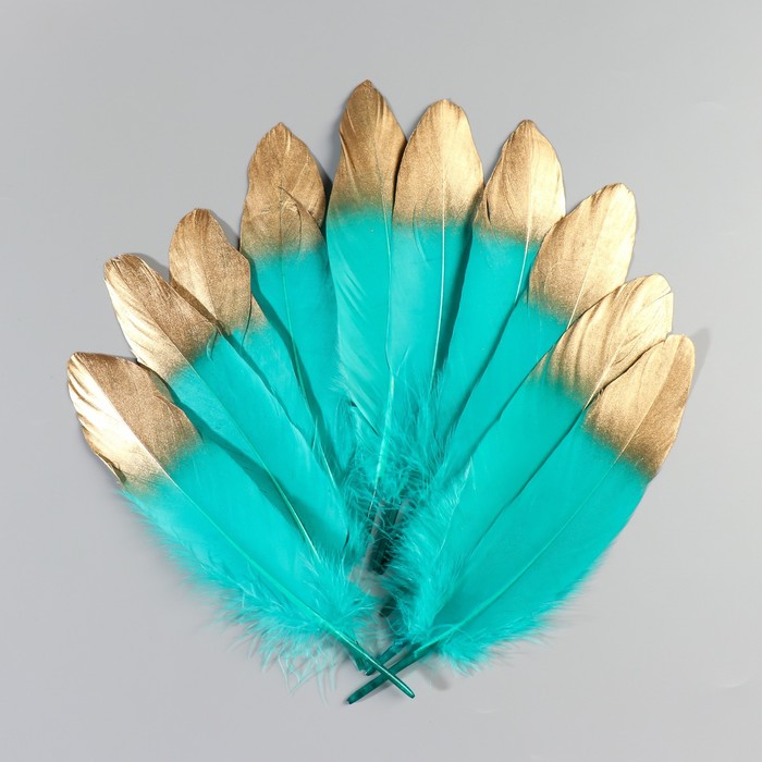 Набор перьев гуся 15-20 см, 10 шт, тёмно-зелёный с золотом
