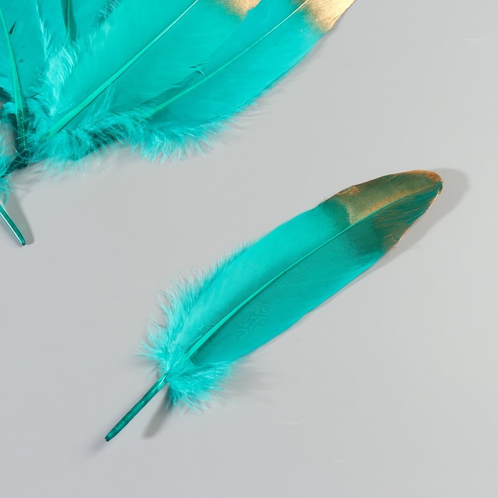 Набор перьев гуся 15-20 см, 10 шт, тёмно-зелёный с золотом