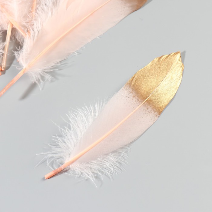 Набор перьев гуся 15-20 см, 10 шт, светло-розовый с золотом