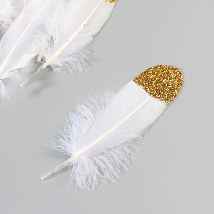 Набор перьев гуся 15-20 см, 10 шт, белый с золотой крошкой
