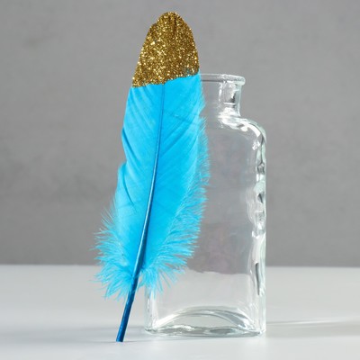Набор перьев гуся 15-20 см, 10 шт, голубой с золотой крошкой