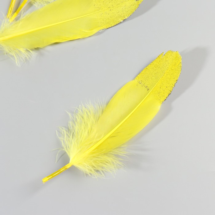 Набор перьев гуся 15-20 см, 10 шт, жёлтый с серебрянной крошкой
