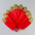 Набор перьев гуся 15-20 см, 10 шт, красный с золотой крошкой - фото 7008057