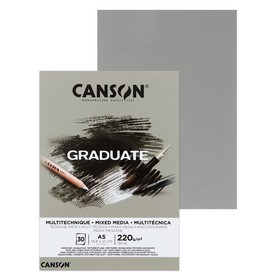 Альбом Смешанные техники 148 х 210 мм, А5, Canson Graduate Mix Media, 220 г/м2, 30 листов, на склейке, серый, 400110370