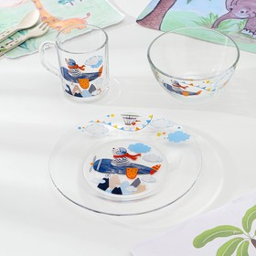 Набор стеклянной детской посуды «Авиаторы», 3 предмета