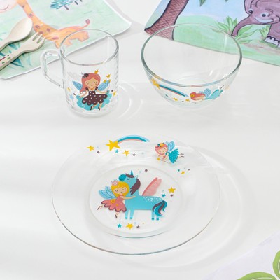 Набор стеклянной детской посуды «Принцессы», 3 предмета