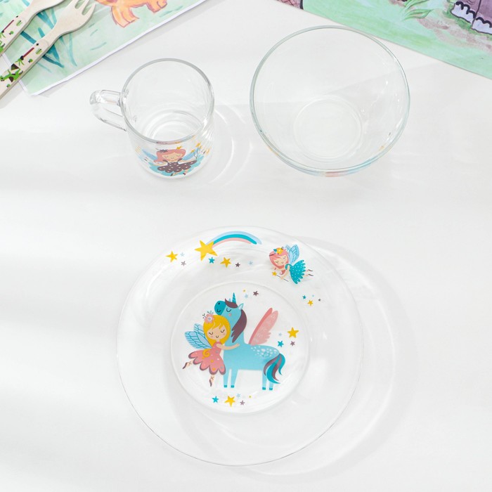Набор детской посуды «Принцессы», стеклянный, 3 предмета
