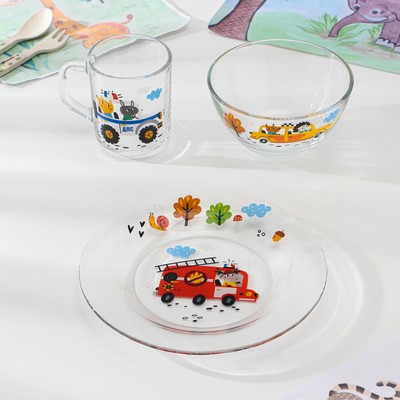 Набор стеклянной детской посуды «Спецтехника», 3 предмета