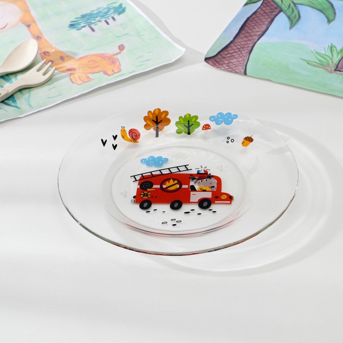 Набор детской посуды «Спецтехника», стеклянный, 3 предмета