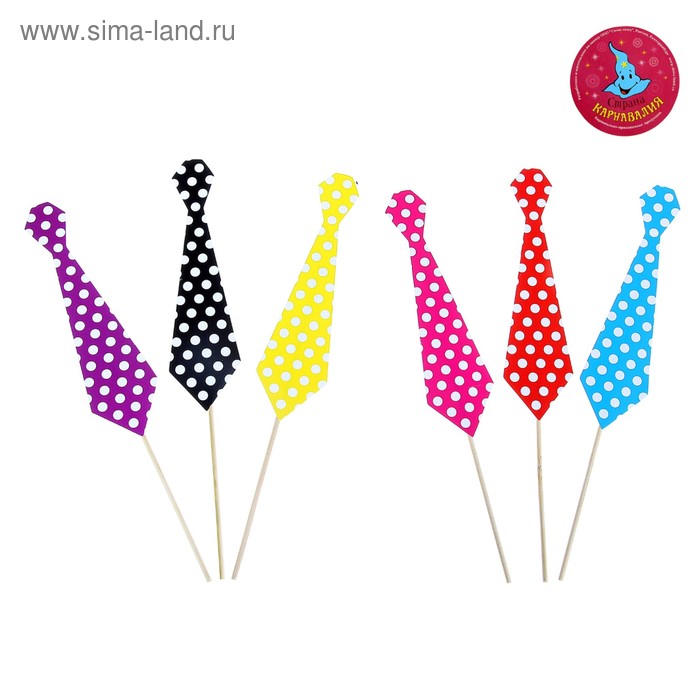 Аксессуары для фотосессии «Галстук», на палочке, в горох, набор 6 шт., цвета МИКС - Фото 1