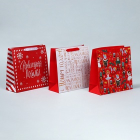 Набор пакетов подарочных «Снежного Нового года», 3 шт., 30×30×12 см