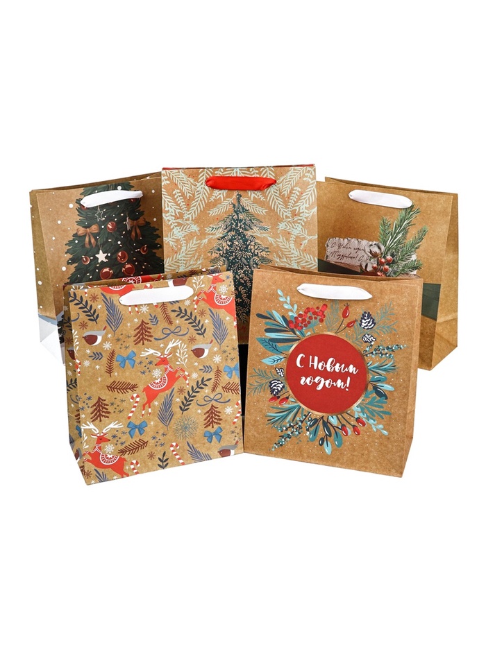 Набор пакетов крафтовых «Новогоднее поздравление» - Фото 1