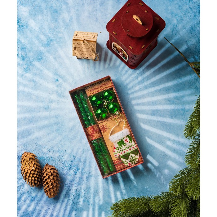 Набор высоких свечей с декором "С Новым годом!", ВБ 9,5 х 20 см - Фото 1