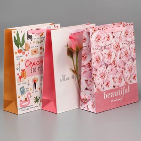 Набор подарочных пакетов «Улыбайся», 31 × 40 × 11,5 см