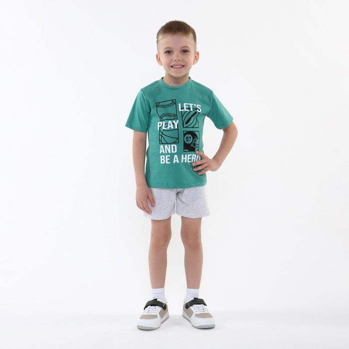 Комплект (футболка/шорты) для мальчика, цвет зеленый, рост 104 см