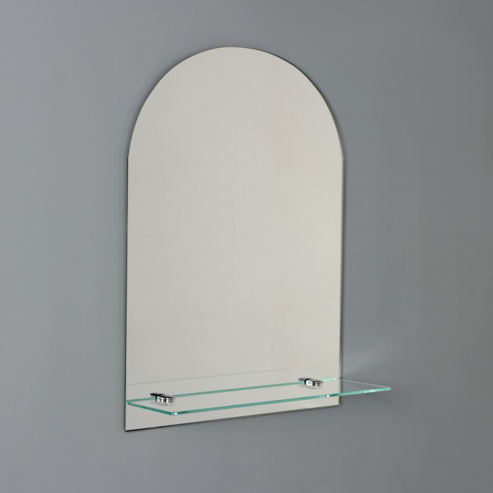 Зеркало в ванную комнату с полкой, полуовальное, 35×50 см