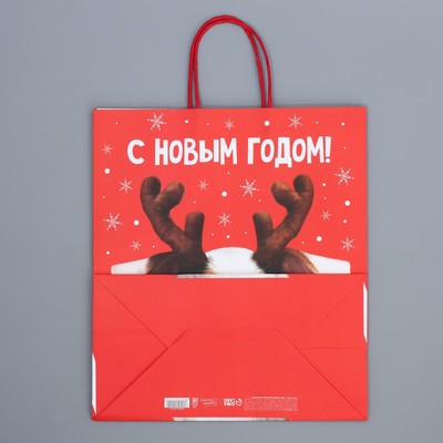 Пакет подарочный новогодний крафтовый «С Новым годом», 28×32×15 см