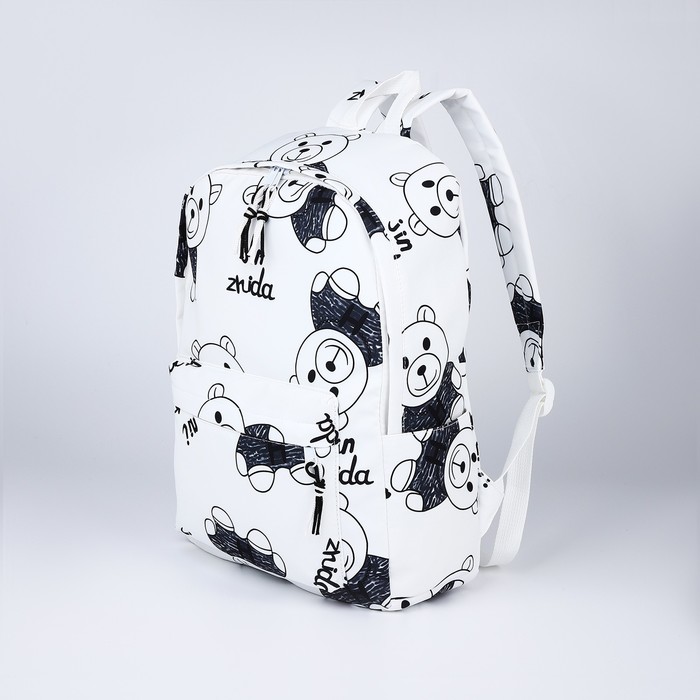 Рюкзак молодёжный на молнии из текстиля, 4 кармана, цвет белый/чёрный - Фото 1