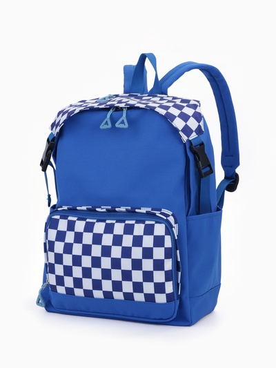 Рюкзак школьный на молнии, с карманами, в клетку, размер 29×15×40 см, синий