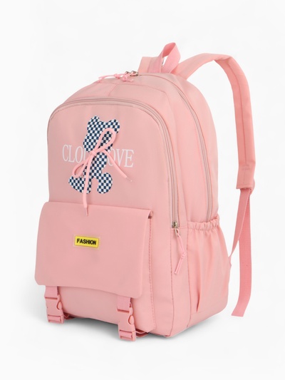 Рюкзак школьный на молнии, с карманами, с принтом, размер 30×13×44 см, нежно-розовый