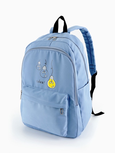 Рюкзак школьный на молнии, с карманами, с принтом, размер 30×15×43 см, голубой