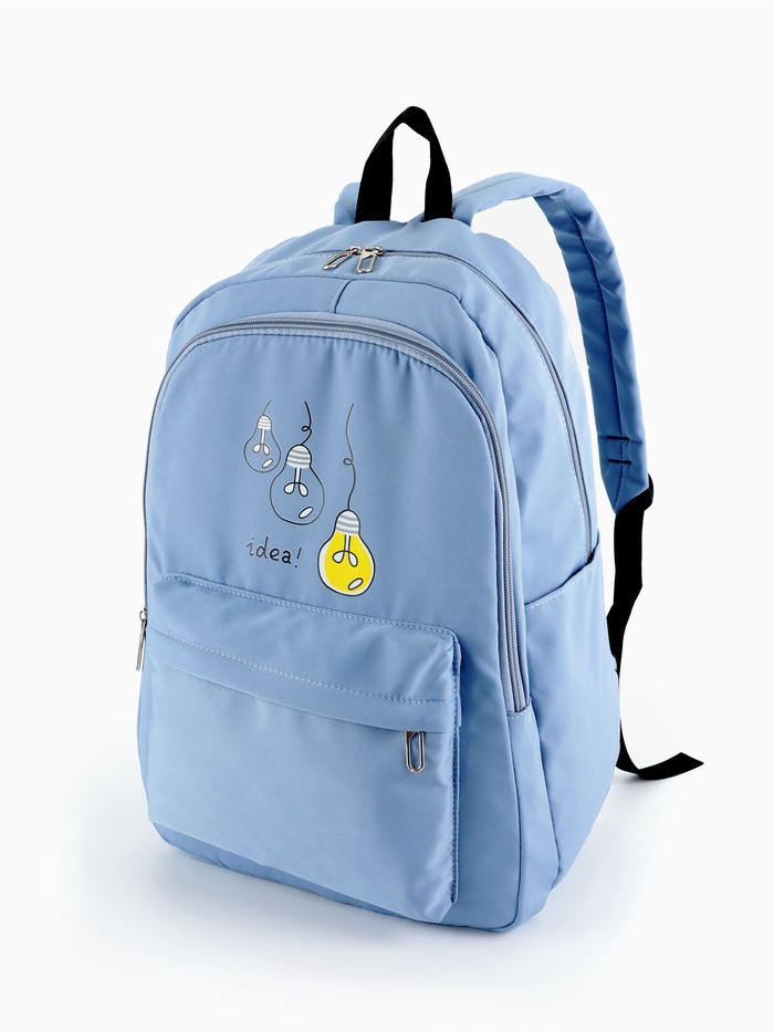 Рюкзак школьный на молнии, с карманами, с принтом, размер 30×15×43 см, голубой - Фото 1