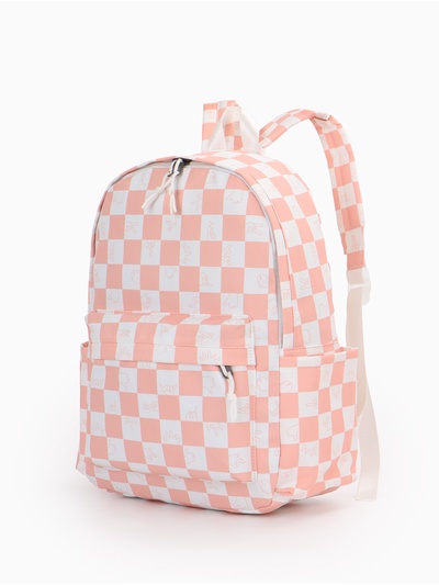 Рюкзак молодёжный на молнии, с карманами, в клетку, размер 30×13.5×41 см, розовый/белый