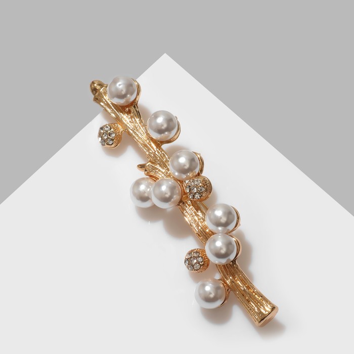 Брошь «Веточка» с жемчугом, цвет белый в золоте - Фото 1