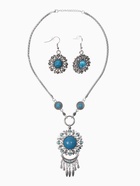 Набор 2 предмета: серьги, колье «Индия», цвет голубой в чернёном серебре, 50 см - Фото 1