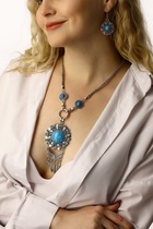 Набор 2 предмета: серьги, колье «Индия», цвет голубой в чернёном серебре, 50 см - Фото 2