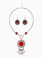 Набор 2 предмета: серьги, колье «Индия», цвет красный в чернёном серебре, 50 см - Фото 1