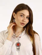 Набор 2 предмета: серьги, колье «Индия», цвет красный в чернёном серебре, 50 см - Фото 2