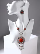 Набор 2 предмета: серьги, колье «Индия», цвет красный в чернёном серебре, 50 см - Фото 9