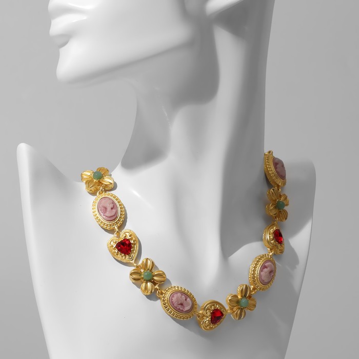 Колье «Сердце» Афины, цветное в золоте, L=40см - Фото 1