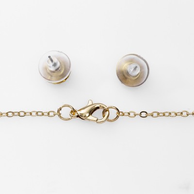 Гарнитур 2 предмета: кулон, серьги «Роса» цветочная, цвет красно-белый в золоте, 48 см