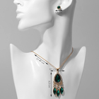 Гарнитур 2 предмета: серьги, кулон «Капли» квартет, цвет зелёно-белый в золоте, 48 см - фото 23657463