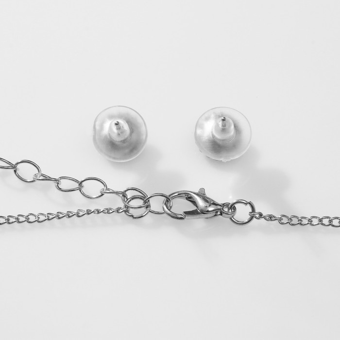 Гарнитур 2 пред.: серьги, кулон "Соло" овал, цвет малиново-белый в чернёном серебре, 48см