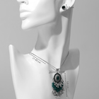 Гарнитур 2 предмета: серьги, кулон «Соло» овал, цвет зелёный в чернёном серебре, 48 см - фото 8980491