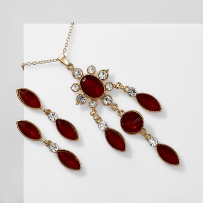 Гарнитур 2 предмета: кулон, серьги «Калейдоскоп», красно-белые в золоте, 48 см