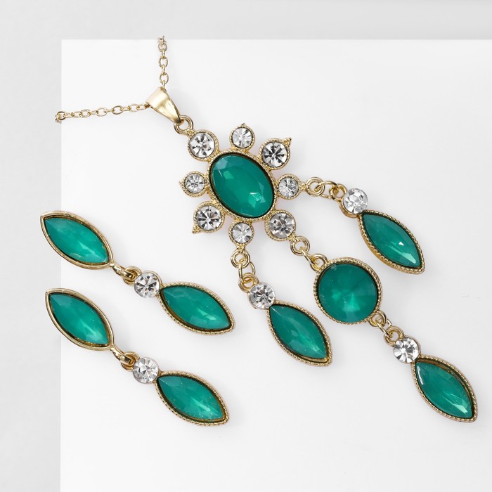 Гарнитур 2 предмета: кулон, серьги «Калейдоскоп», цвет зелёно-белый в золоте, 48 см - Фото 1
