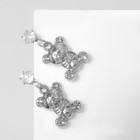 Серьги со стразами «Мишки» плюшевые с бантиками, цвет белый в серебре - фото 7009140