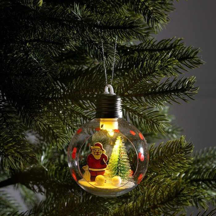 Ёлочный шар «Дед Мороз», батарейки, 1 LED, свечение тёплое белое - Фото 1
