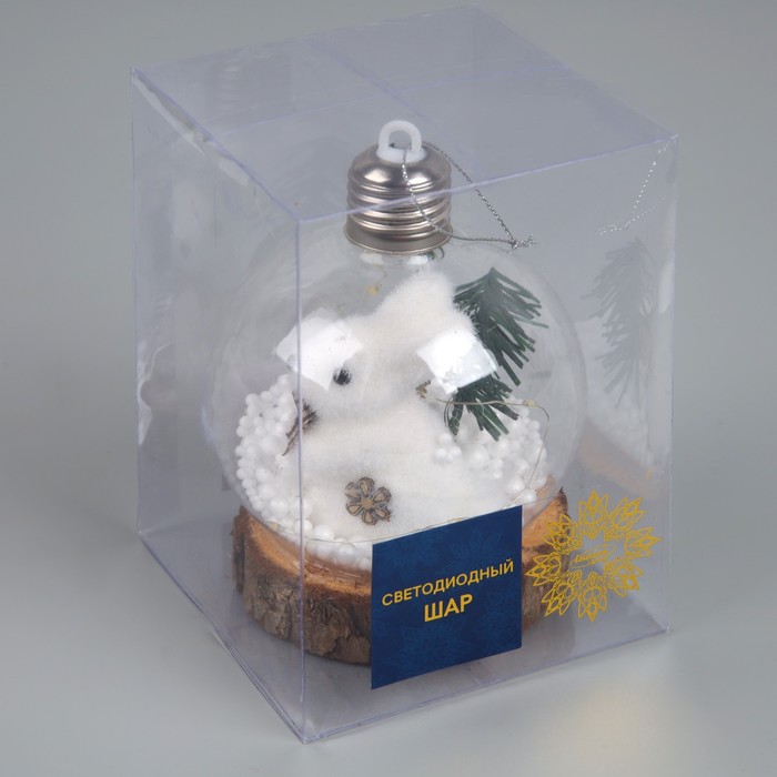 Ёлочный шар «Зайка с ёлкой», батарейки, 1 LED, свечение тёплое белое - фото 1900472516