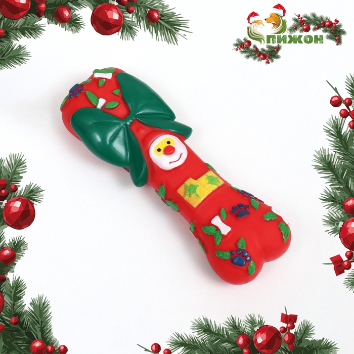 Игрушка пищащая для собак «Новогодняя кость с бантиком», винил, 18×5.6×4 см, красная - Фото 1