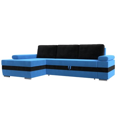 Угловой диван «Канкун», механизм дельфин, велюр, угол левый, цвет голубой / чёрный